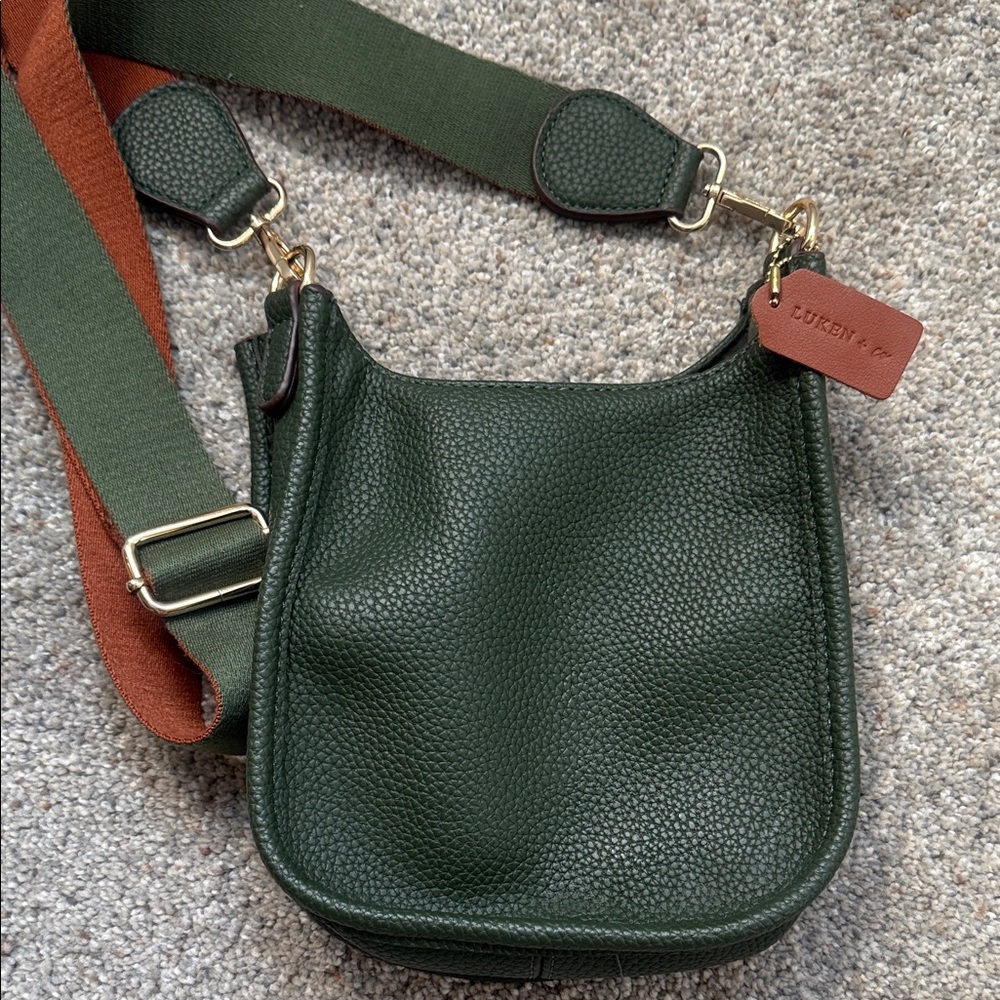 Pebbled Dark Green Crossbody with Contrast Strap -